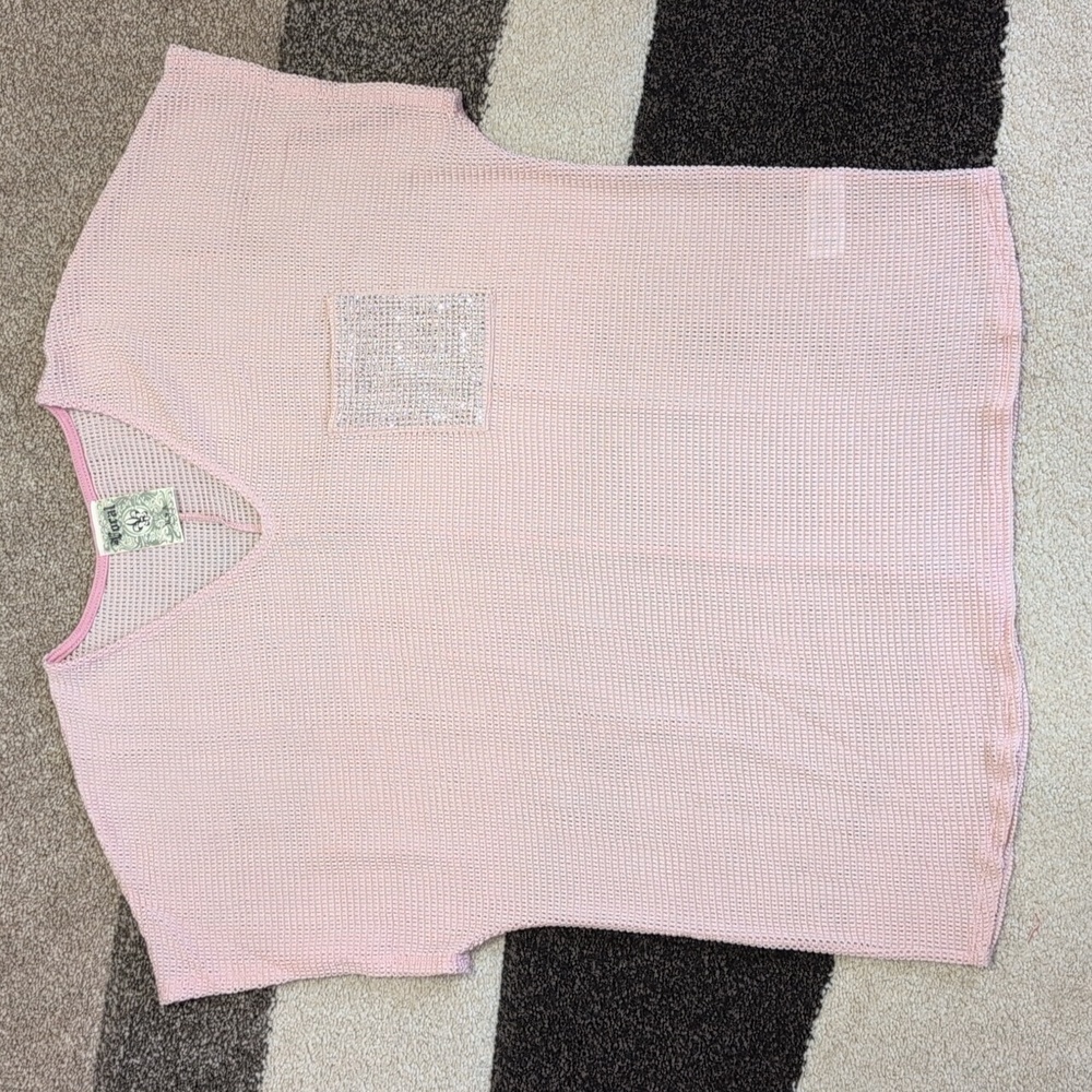 NEW Vocal Rhinestone Pocket V-neck Top